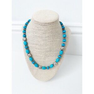 NWT Genuine Turquoise & Silver Plated Bead Necklace Beaded Blue Silver